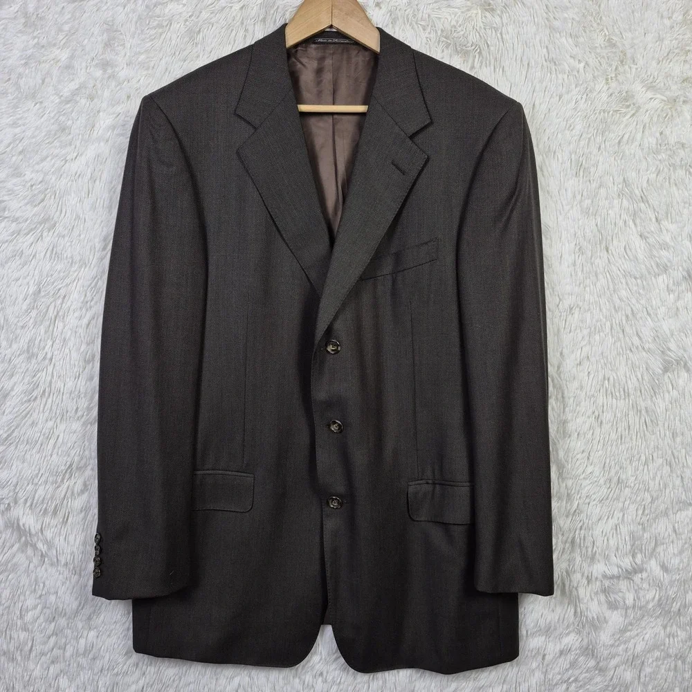Ermenegildo Zegna Taglio Esclusivo Blazer Mens 44L Wool Super 100s Olive Brown
